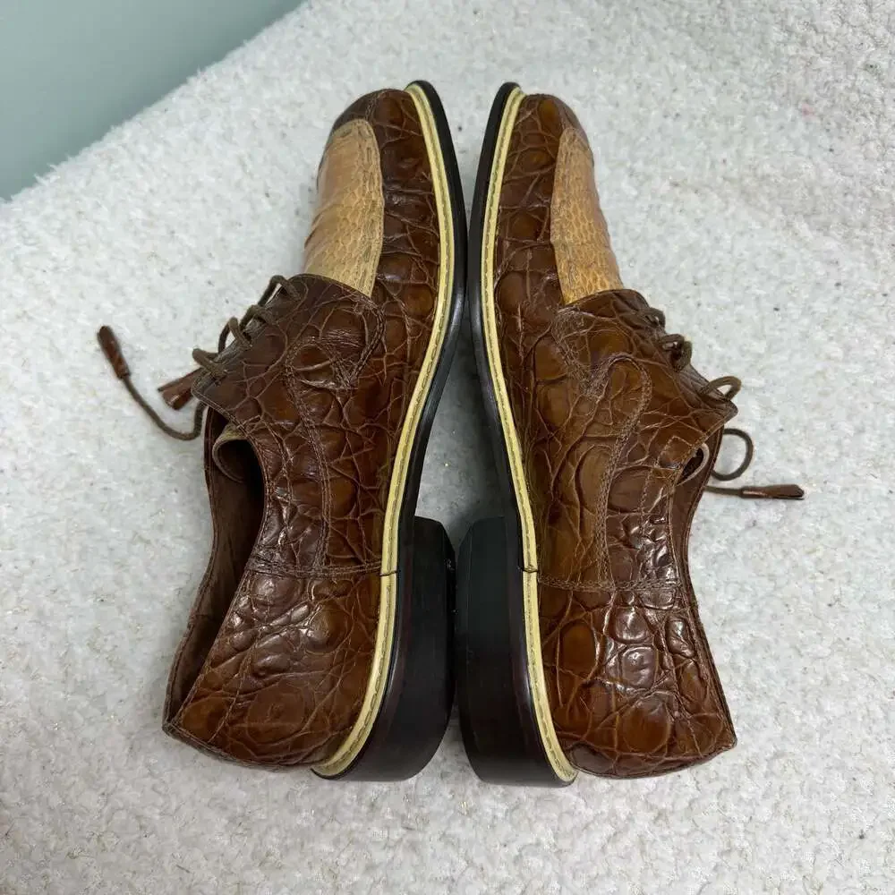 Giorgio Brutini Brown Two-Tone Genuine Snake Skin Square Toe Lace-Up Dress Shoes